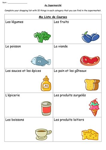 French Food Vocabulary Internet Shopping List Teaching Resources