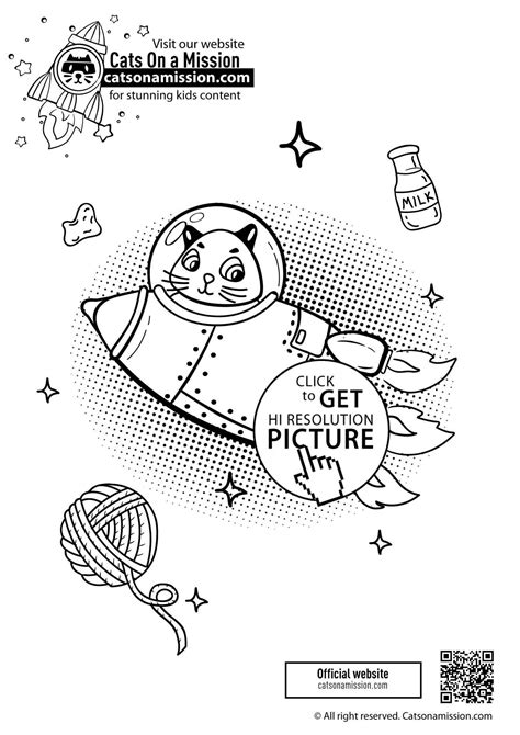 Cat in rocket Spaceship - space coloring pages for kids printable free