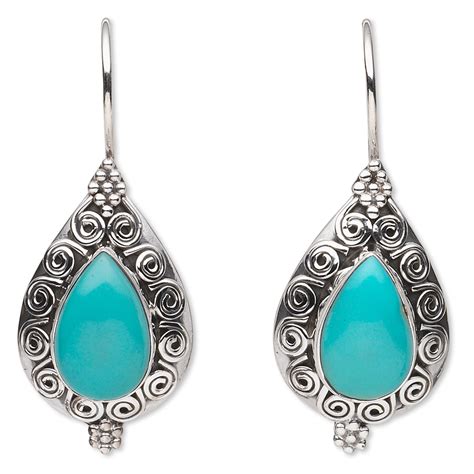 Earring Turquoise Stabilized And Sterling Silver 40mm With Filigree