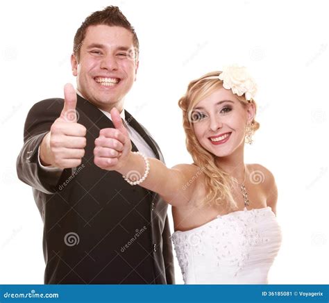 Portrait Of Happy Bride And Groom On White Background Stock Image
