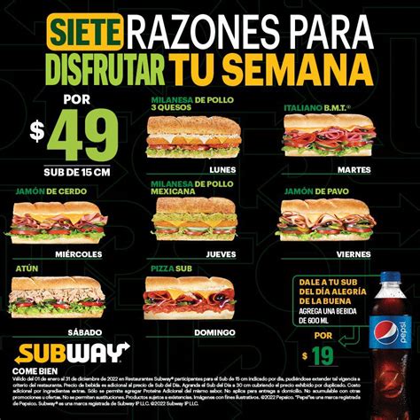 Subway Subs del Día a sólo pesos de lunes a domingo
