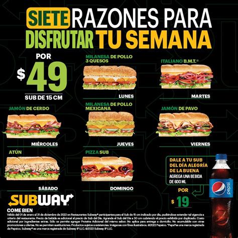 Subway Subs Del D A A S Lo Pesos De Lunes A Domingo