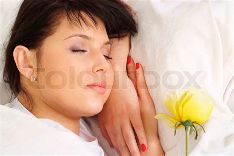 Beautiful Woman Lying In Bed Stock Image Colourbox