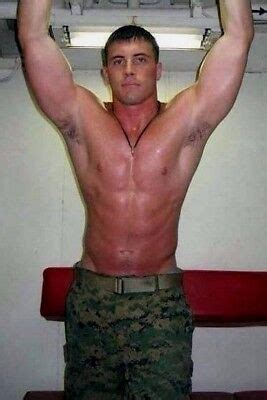 Shirtless Male Muscular Beefcake Hunk Military Muscle Jock Guy Photo