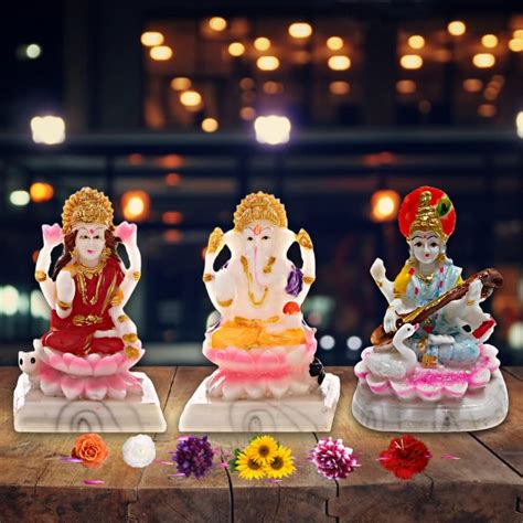 Buy Starpion Marble Maa Laxmi Ganesh Saraswati In Crystal Idols Hindu