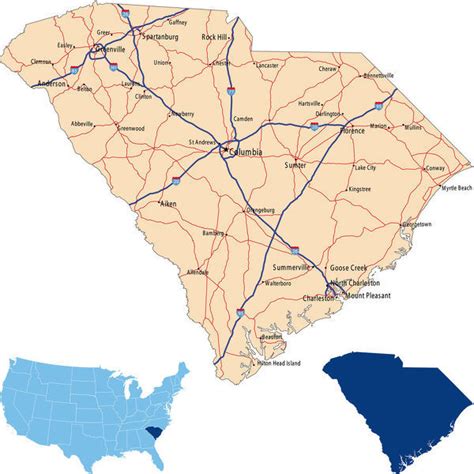 South Carolina Road Map Illustration Of South Carolina