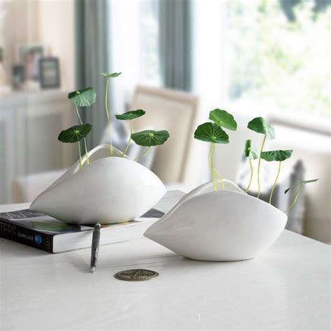 Seashell White Ceramic Vase Flower Pots Planters Home Desktop Decor