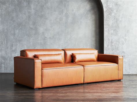 Fully upholstered sofa back dimensions: Gus* Modern Mix Cognac Vegan Leather Sofa | GUMKSMOMX2SVEGCOG