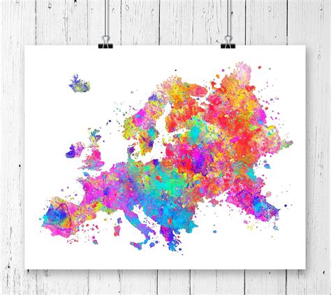 Europe Map Art Print Watercolor Art Print Archival Art Printwall