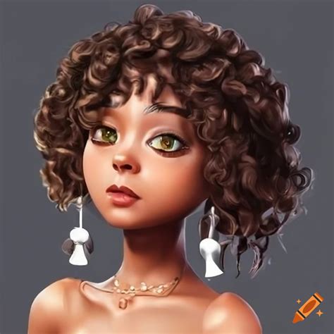 Anime Inspired Female Character With Dark Brown Skin And Curly Hair On