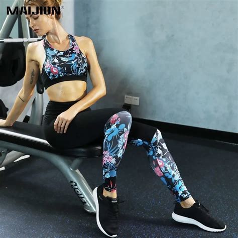 Maijion Women Slim Yoga Sets Sportswear Fashion Print Sets Ladies Gym
