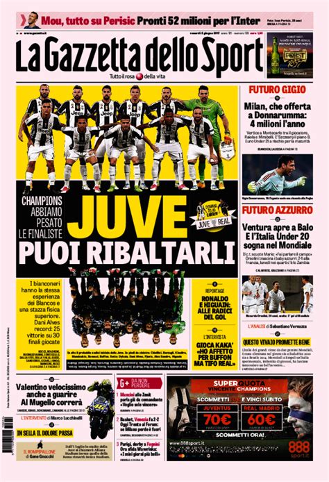 Guarda la prima pagina di «la gazzetta dello sport» su giornali.it. La prima pagina della Gazzetta dello Sport del 02/06/2017