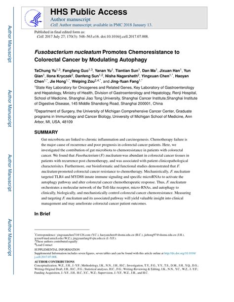 Pdf Fusobacterium Nucleatum Promotes Chemoresistance To Colorectal