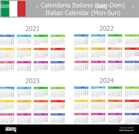 2021 2024 Italiano Tipo 1 Calendario Lun Dom Su Sfondo Bianco Immagine