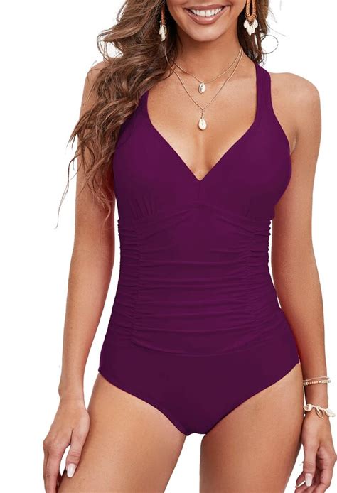 Tcife Swimming Costume Women One Piece Swimsuits Tummy Control V Neck