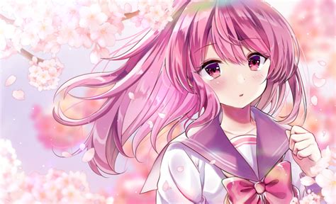 safebooru 1girl bangs blurry blurry background blush bow bowtie cherry blossoms collarbone