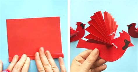 Easy Paper Fan Cardinal Ornament For Christmas Red Ted Art Kids Crafts