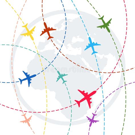 Plane With Dashed Path Lines Airplane Flight Route Stock Vector