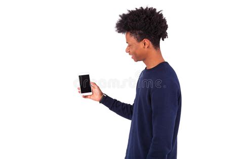 Young African American Man Showing His Smartphone Screen Blac Stock