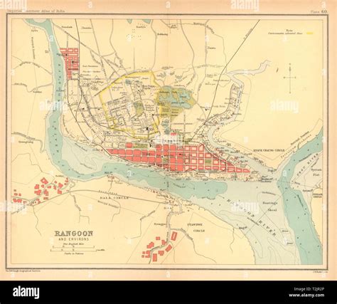 Rangoonyangon Town City Plan Myanmar Cantonment British Burma 1909