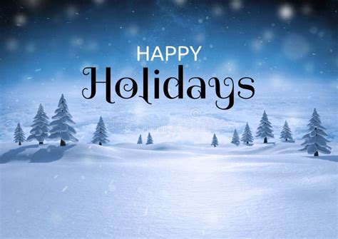 Happy Holidays Text With Winter Snow Landscape Stock Illustration