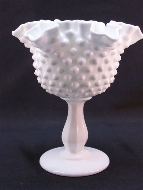 Vintage Fenton Milk Glass Hobnail Compote By Garagesaleglass