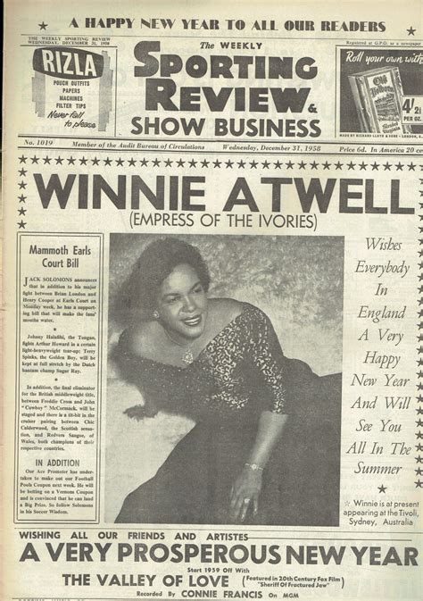 The Weekly Sporting Review Uk Paper December 31st 1958 Winnie Atwell