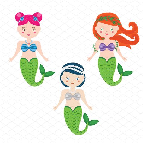 Three Cartoon Mermaids Vector ~ Graphics ~ Creative Market