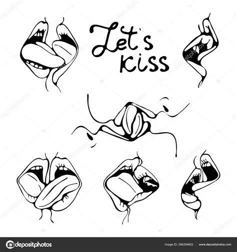 lets kiss lips kissing close up digital illustration in black and white of two mouths joined