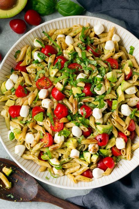 Caprese avocado salad with mozzarella, pesto, tomato, and balsamic this caprese avocado salad boasts layers of flavors and is the perfect fix for a light lunch or healthy dinner. Caprese Pasta Salad (with Avocado) - Cooking Classy