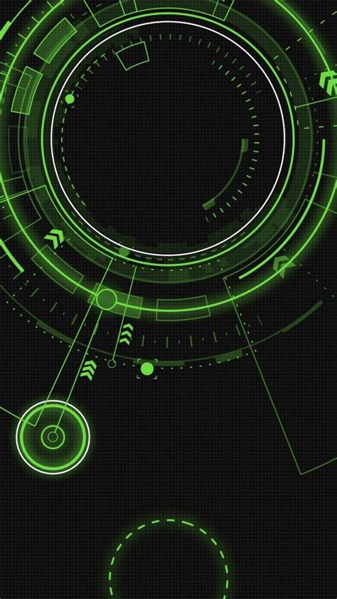 Green Circles Tech Arrows Black Wallpaper Background