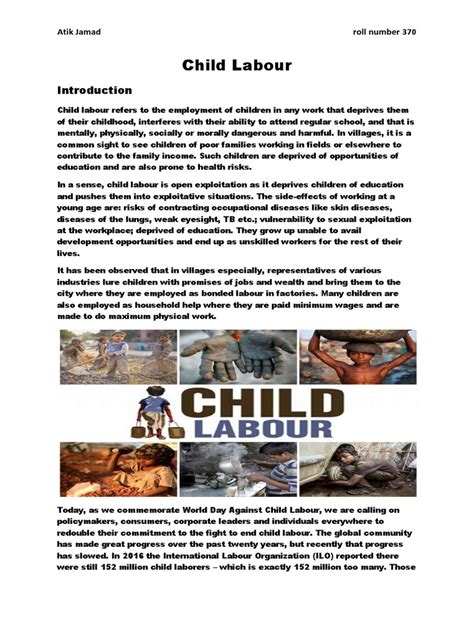 Child Labour Project Pdf Child Labour Human Trafficking