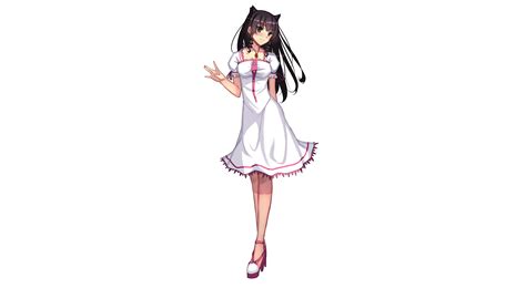 509684 long hair girl black hair black eyes white dress original anime smile rare