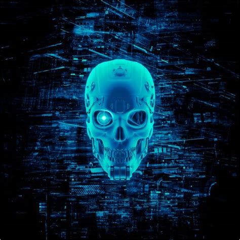 Cool Electric Blue 3d Cyborg Hacker Skull Gaming Rug