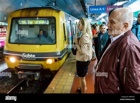 Buenos Aires Argentinasubte Subway Line Dcatedral Stationplatformincoming Trainman Men Male