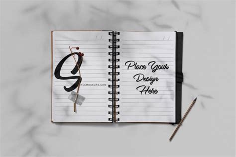 Ringed Notepad Desk With A Binder Clip Mockup Free Resource Boy