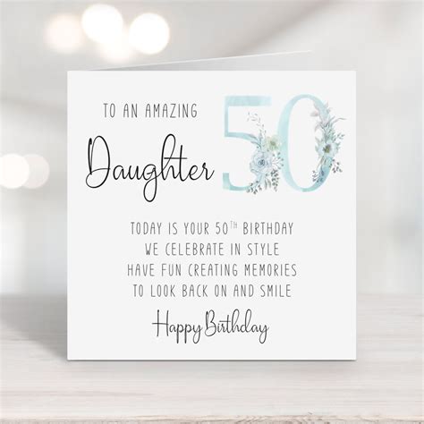 Daughter 50th Birthday Card With Versepoem Fiftieth Etsy Uk
