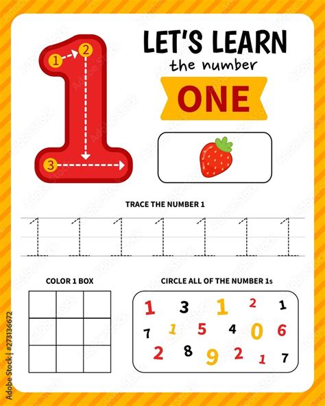 Kids Learning Material Worksheet For Learning Numbers Number 1 Stock