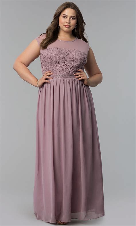 Plus Size Lace Bodice Chiffon Prom Dress Promgirl