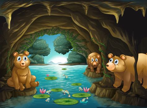Three Bears Living In The Cave Download Free Vectors
