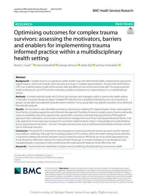 Pdf Optimising Outcomes For Complex Trauma Survivors Assessing The