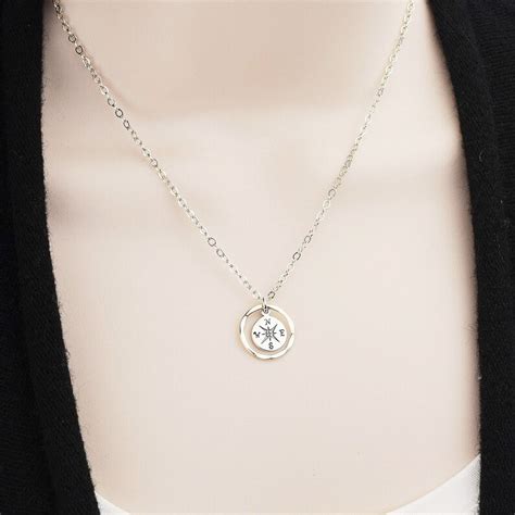 Sterling Silver Compass Necklaces For Women Graduation Gift Etsy