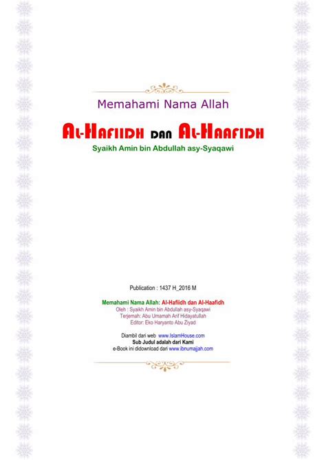 Pdf Memahami Nama Allah Al Hafiidh A Haafidh Ada Sebuah Hadits Yang