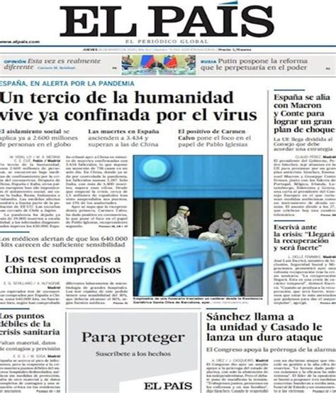 Prensa Hoy Portadas De Los Periódicos Del 26 De Marzo Del 2020