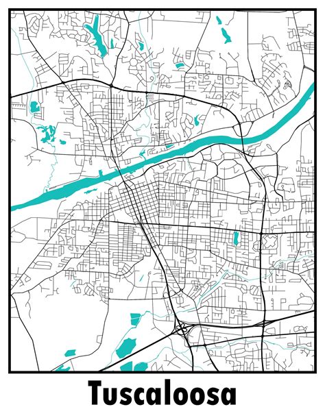 Tuscaloosa Alabama Streets Map Printable Minimalist Design Etsy