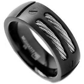 8MM Mens Black Titanium Ring Wedding Band With Stainless Steel Cables And Screw Design  