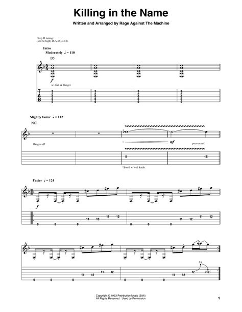 Killing In The Name By Rage Against The Machine Guitar Tab Play Along
