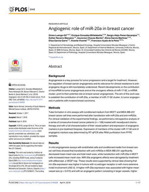 Pdf Angiogenic Role Of Mir A In Breast Cancer