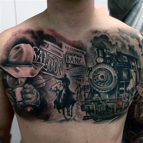 Big Very Detailed And Colored Western Tattoo On Chest Tattooimages Biz