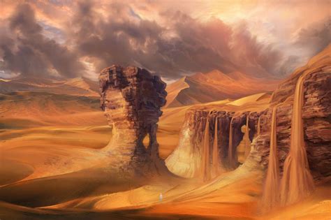 Desert Waterfall Concept By ~ Patheagames Fantasy Landscape